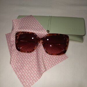 TED BAKER LONDON BROWN TORTOISE SHELL CAT EYE WOMENS SUNGLASSES WITH CASE